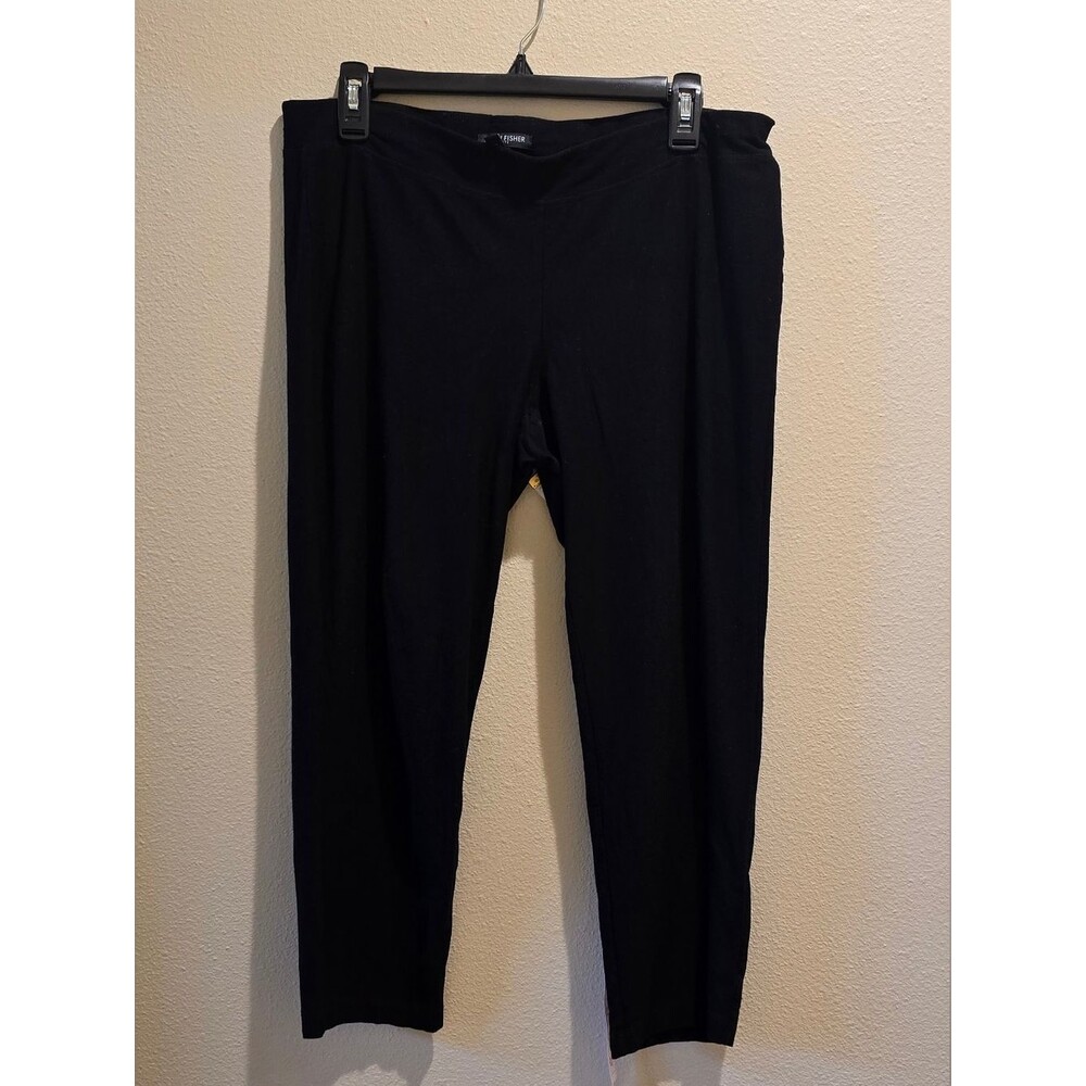 Eileen Fisher Black Stretch Viscose Straight Leg Pull On Pants Size Petite Large